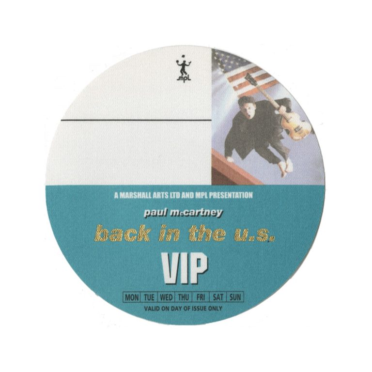 Paul McCartney 2003 Back in the U.S. Concert Tour VIP Backstage Pass
