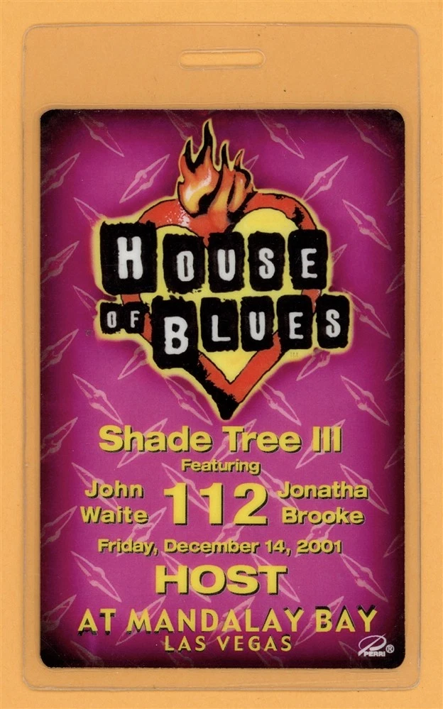 John Waite 2001 Tour Mandalay Bay Laminated Backstage Pass