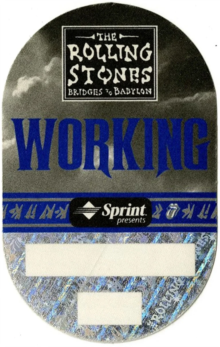 Rolling Stones 1997 Bridges to Babylon Concert Tour Working Backstage Pass