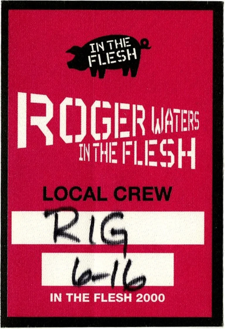 Roger Waters 2000 In the Flesh Concert Tour Working Backstage Pass
