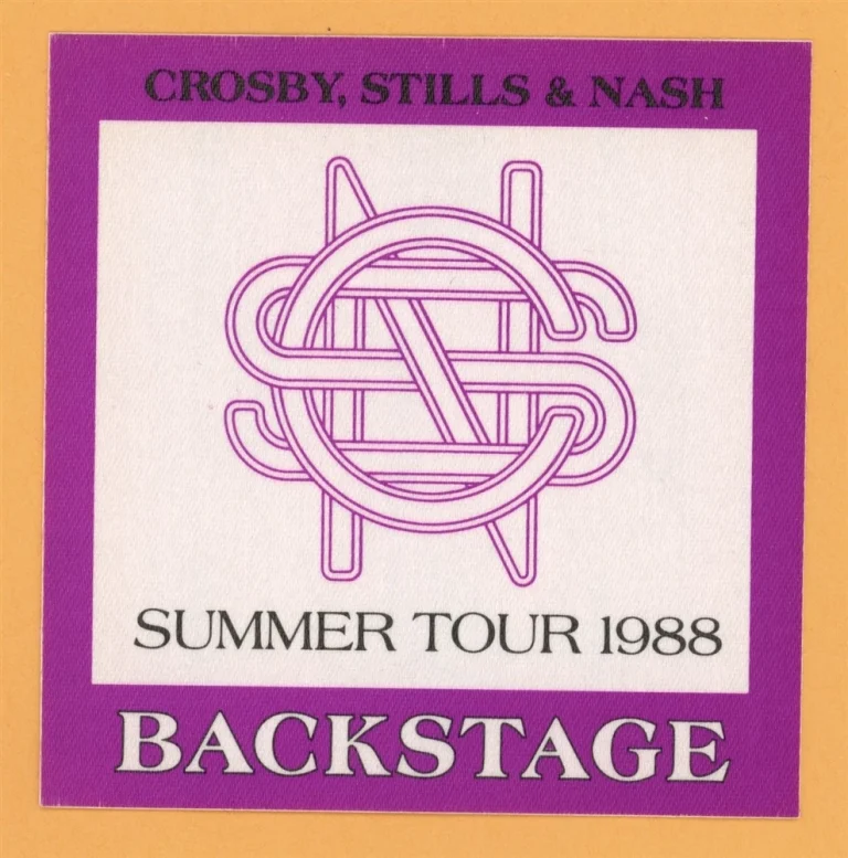 Crosby, Stills & Nash 1988 Concert Tour Backstage Pass