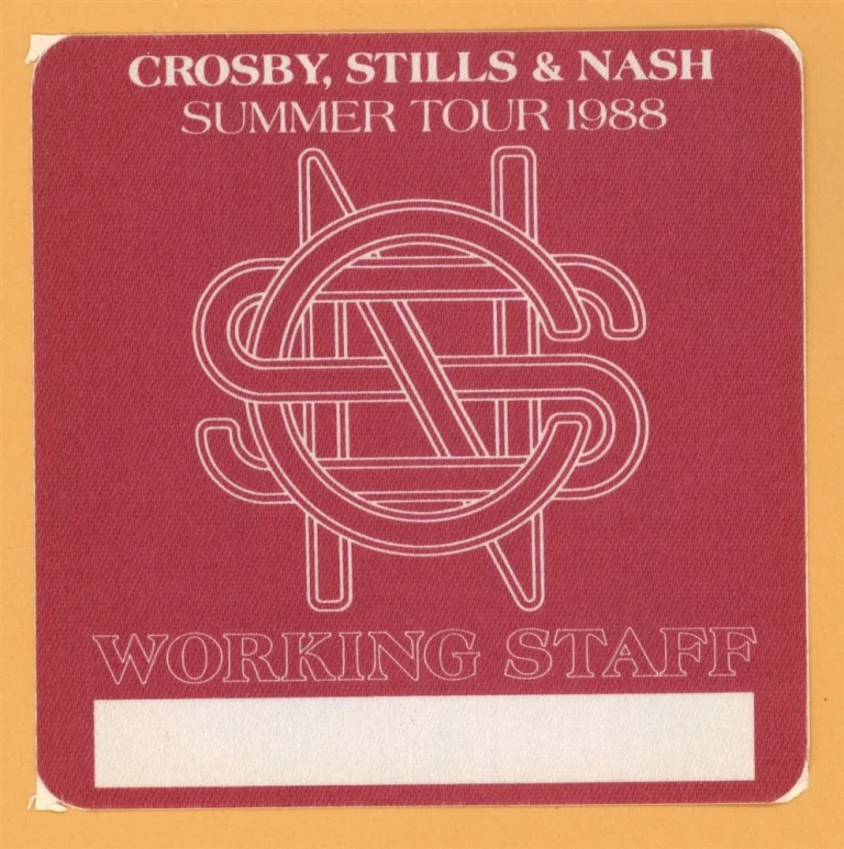 Crosby, Stills & Nash 1988 Concert Tour WORKING Backstage Pass