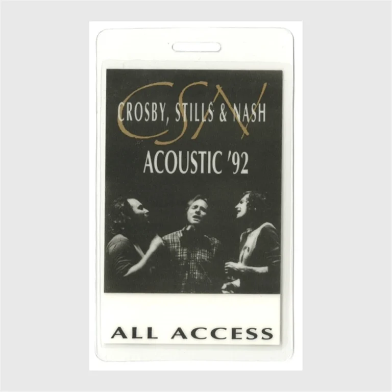 Crosby Stills Nash 1992 Concert Tour All Access Laminated Backstage Pass