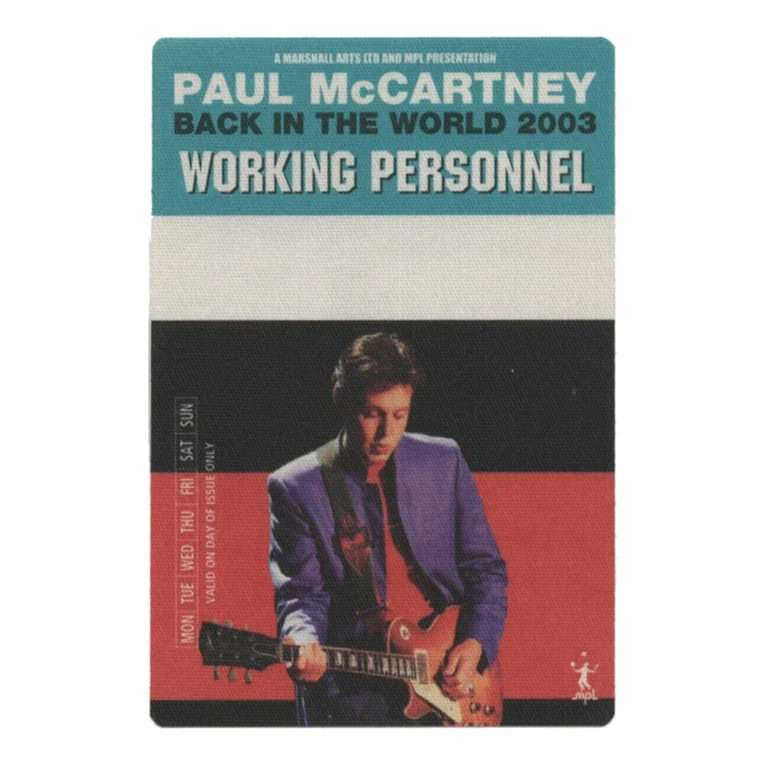 Paul McCartney 2003 Back in the World Concert Tour Working Back Pass