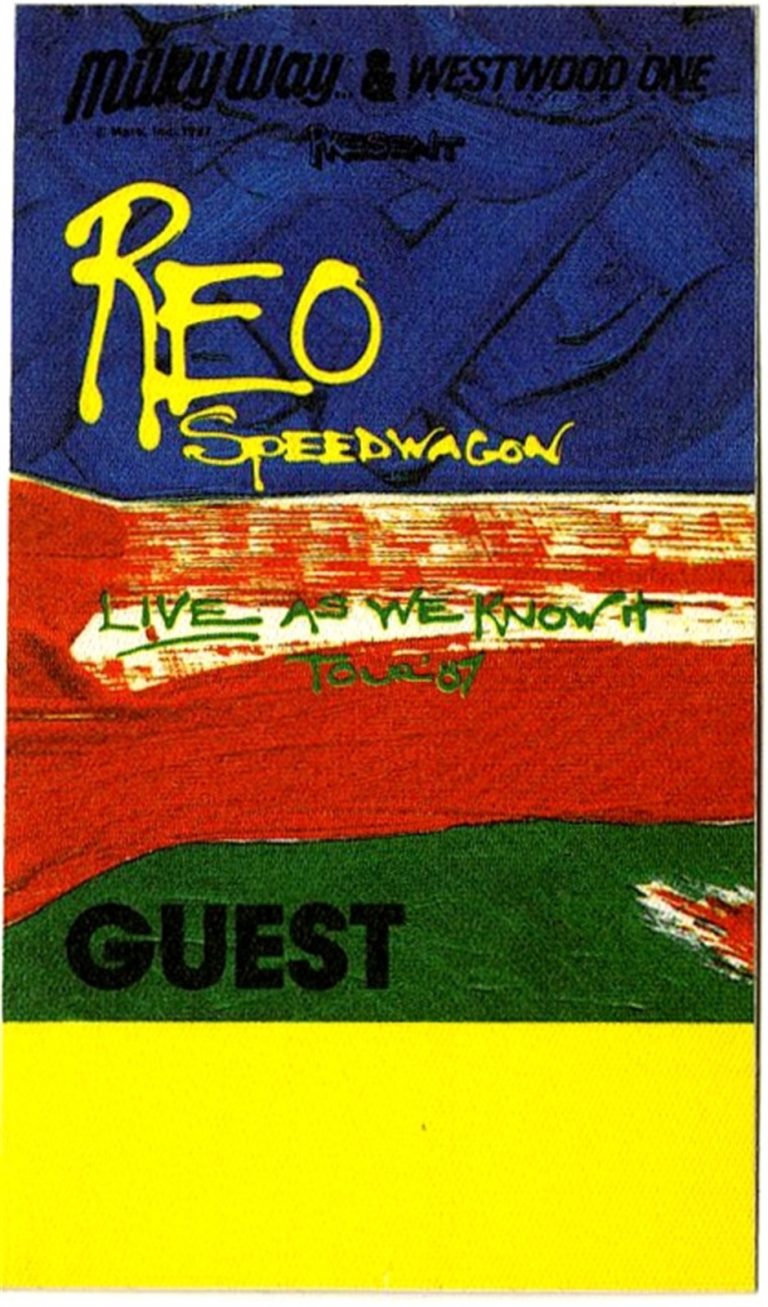 REO Speedwagon 1987 Live As We Know It Concert Tour Guest Backstage Pass