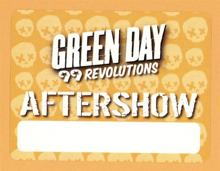 Green Day 2013 99 Revolutions Concert Tour After Show Backstage Pass