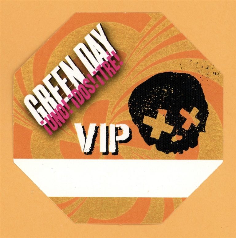 Green Day 2013 UNO! DOS! TRE! Concert Tour VIP Backstage Pass