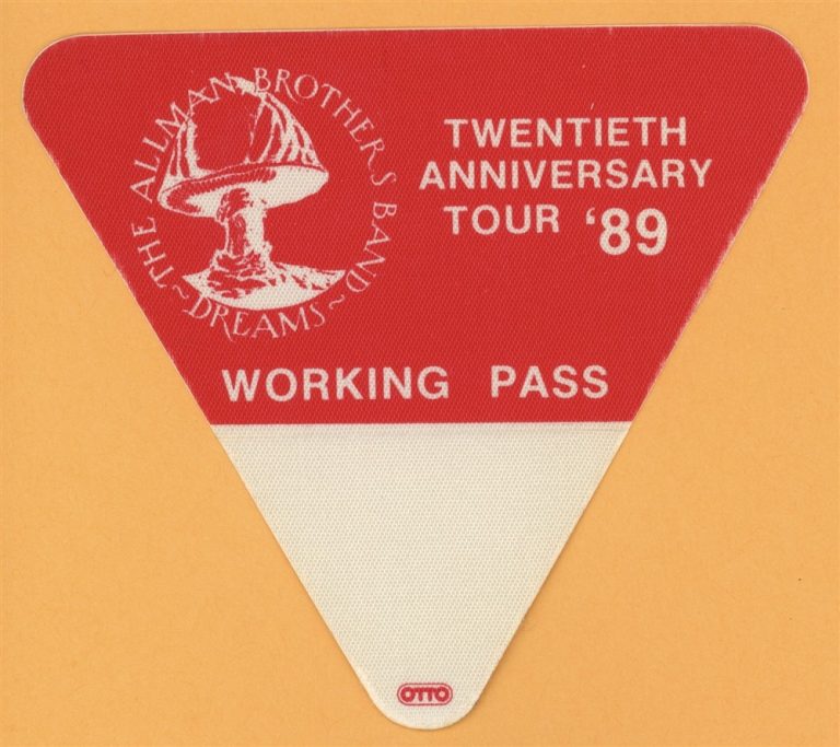 Allman Brothers 1989 20th Anniversary Concert Tour WORKING Backstage Pass