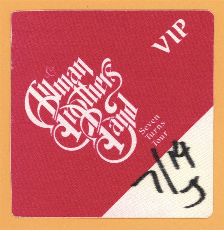 Allman Brothers 1990 Seven Turns Concert Tour VIP Backstage Pass