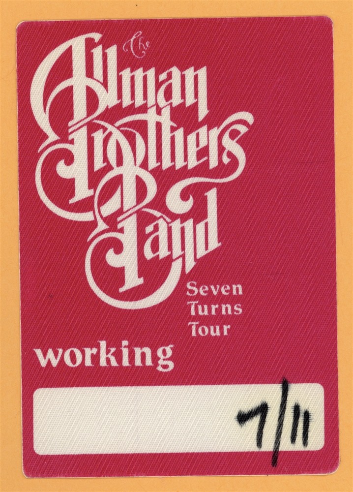 Allman Brothers 1990 Seven Turns Concert Tour WORKING Backstage Pass
