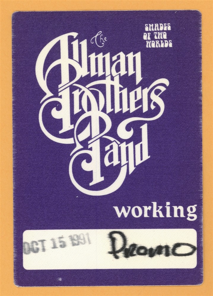 Allman Brothers 1991 Shades of the Worlds Concert Tour WORKING Backstage Pass