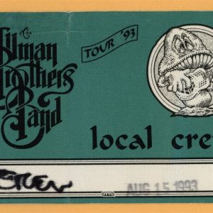 Allman Brothers 1993 Concert Tour LOCAL CREW Backstage Pass