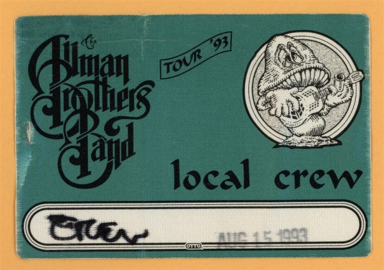Allman Brothers 1993 Concert Tour LOCAL CREW Backstage Pass