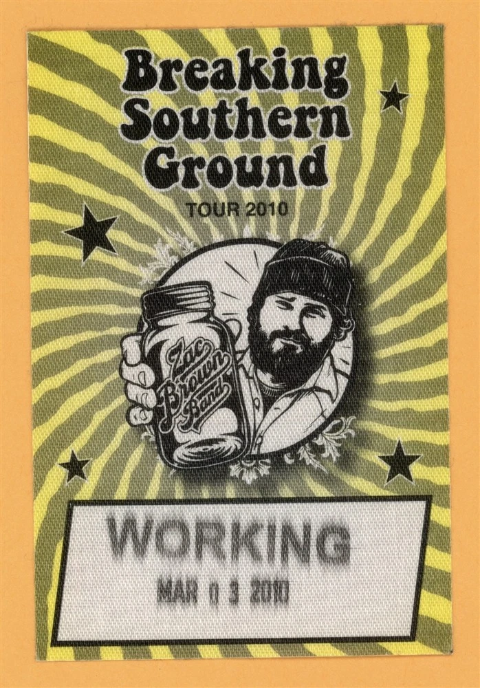 Zac Brown Band 2010 Breaking Southern Ground Concert Tour Working Backstage Pass