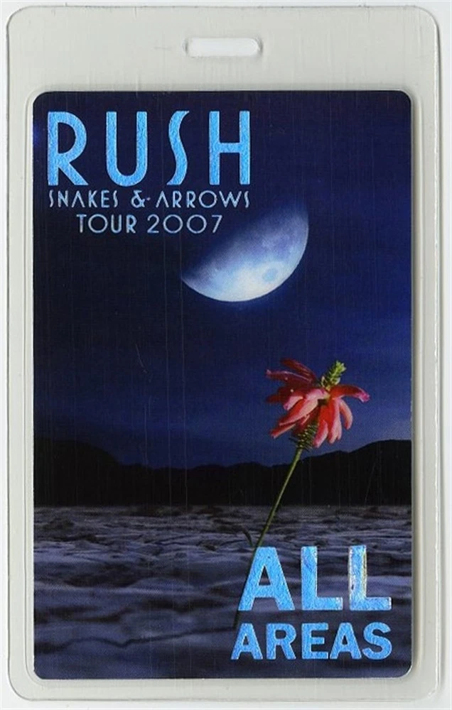 Rush 2007 Snakes & Arrows Concert Tour All Areas Laminated Backstage Pass