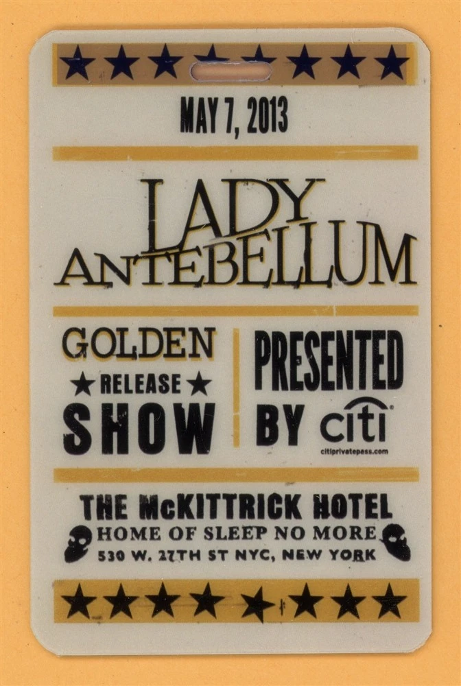Lady Antebellum 2013 Tour Golden Release Show Laminated Backstage Pass