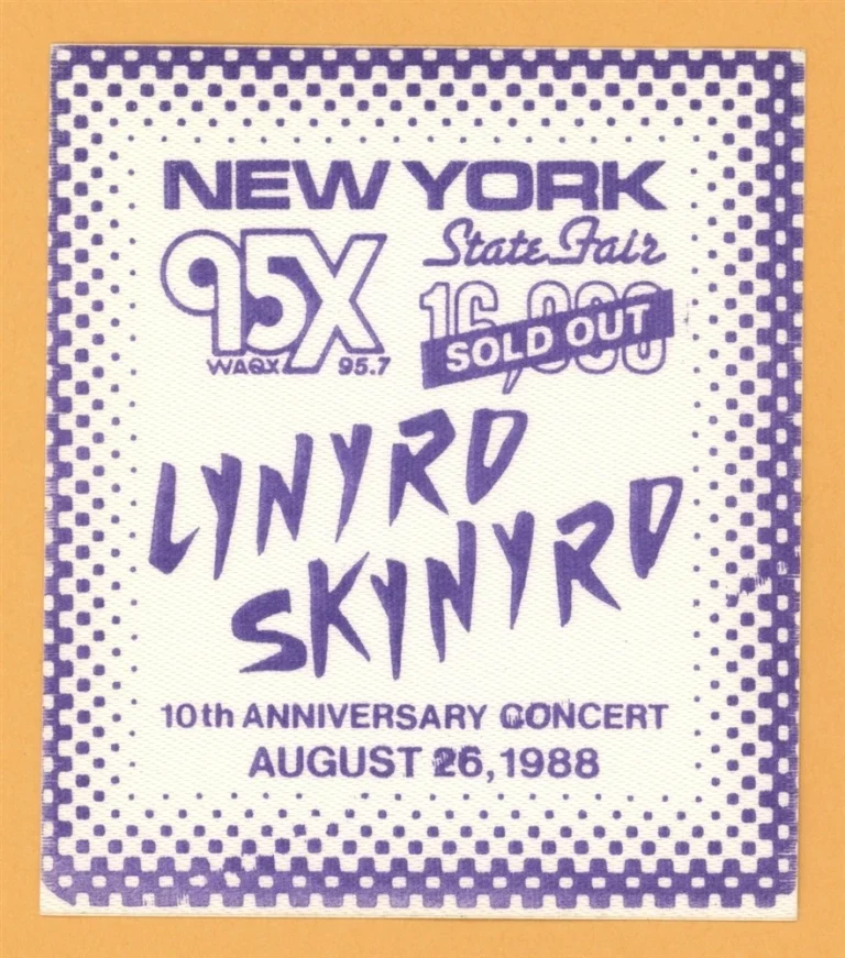 Lynyrd Skynyrd 1988 10th Anniversary Concert Tour Backstage Pass