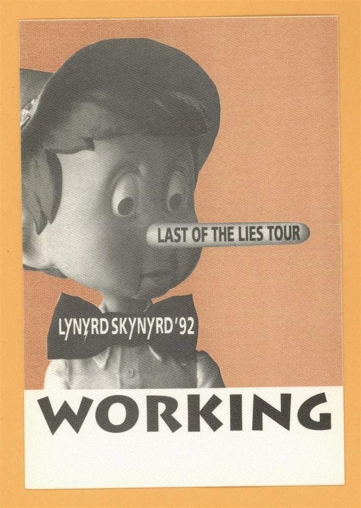Lynyrd Skynyrd 1992 Last of the Lies Concert Tour Working Backstage Pass