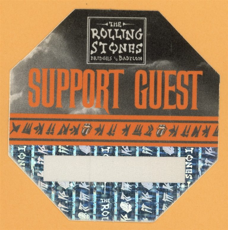 Rolling Stones 1997 Bridges to Babylon Concert Tour Support Guest Backstage Pass