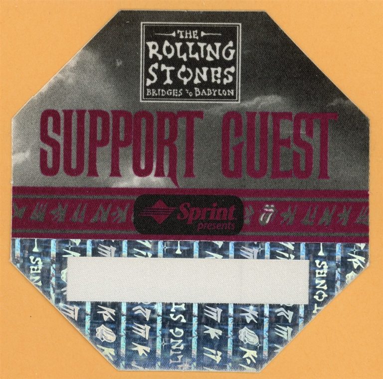 Rolling Stones 1997 Bridges to Babylon Concert Tour Support Guest Backstage Pass
