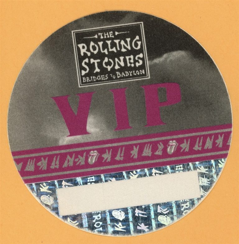 Rolling Stones 1997 Bridges to Babylon Concert Tour VIP Backstage Pass
