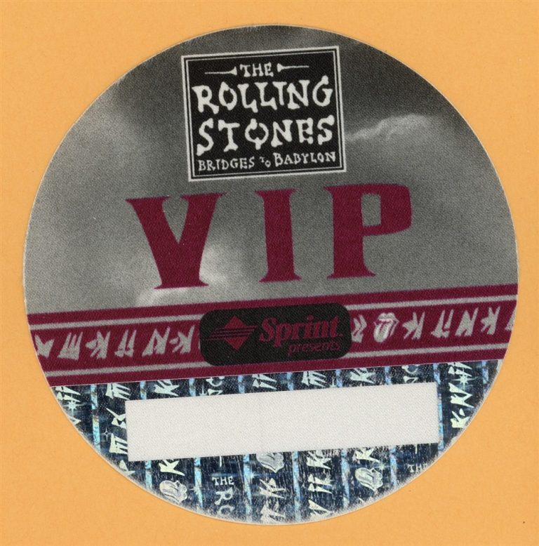 Rolling Stones 1997 Bridges to Babylon Concert Tour VIP Backstage Pass