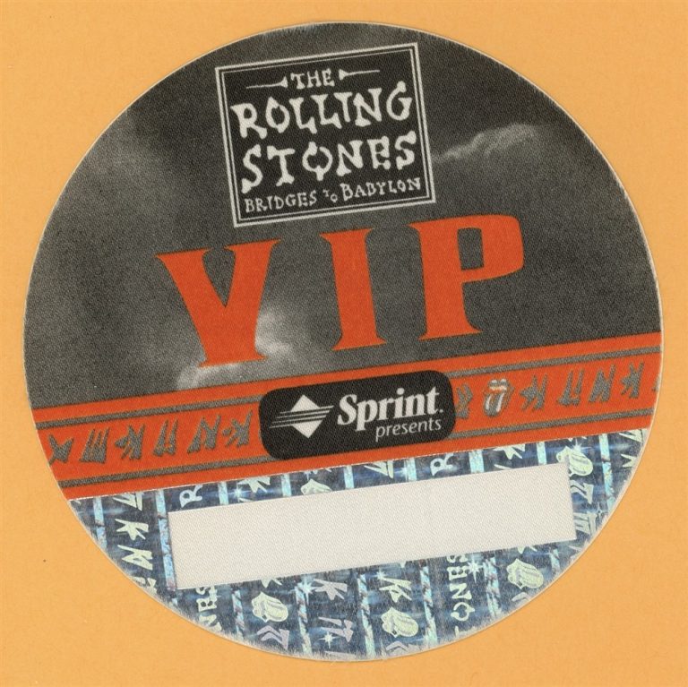 Rolling Stones 1997 Bridges to Babylon Concert Tour VIP Backstage Pass