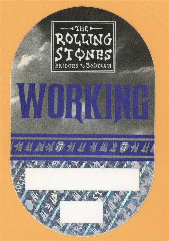 Rolling Stones 1997 Bridges to Babylon Concert Tour Working Backstage Pass