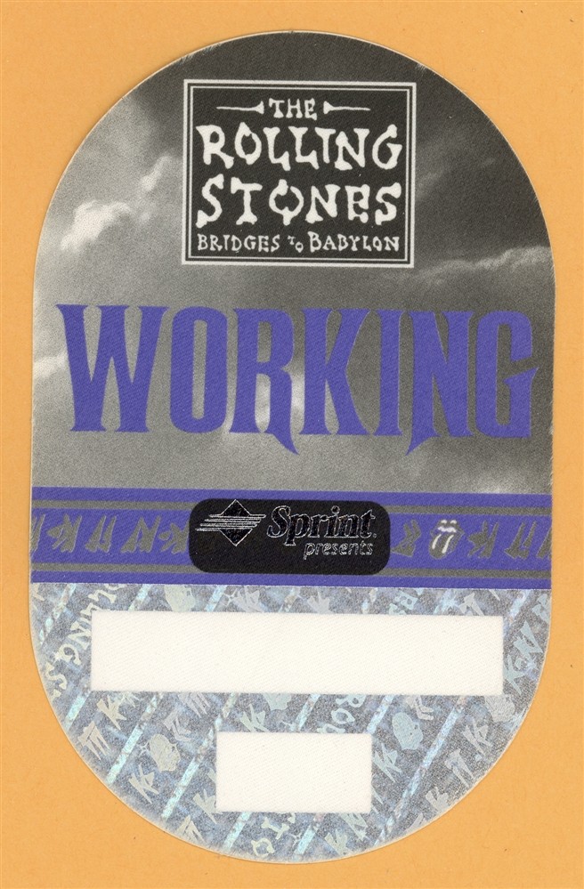 Rolling Stones 1997 Bridges to Babylon Concert Tour Working Backstage Pass