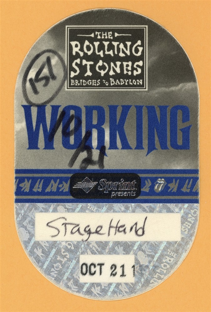 Rolling Stones 1997 Bridges to Babylon Concert Tour Working Backstage Pass USED