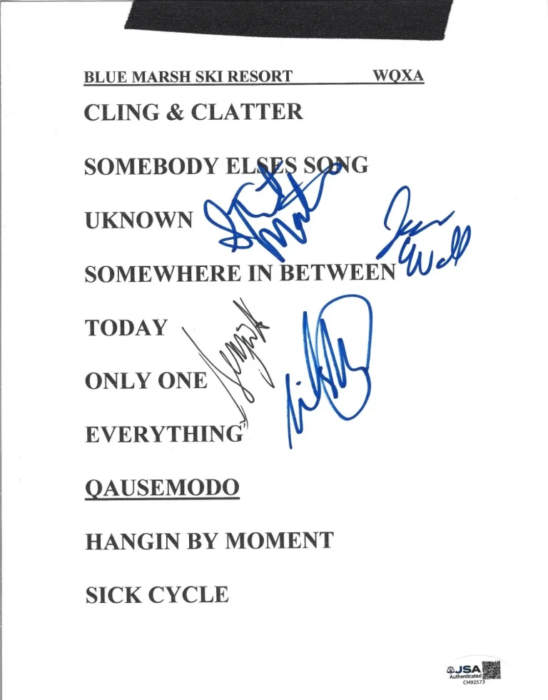 Lifehouse REAL hand SIGNED Concert Used Setlist JSA COA Autographed Jason Wade