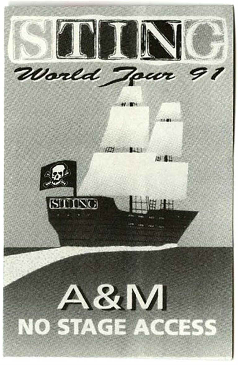 Sting 1991 Soul Cages Concert Tour A&M Backstage Pass
