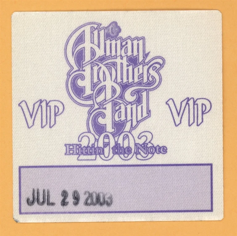 Allman Brothers 2003 Hittin The Note Concert Tour VIP Backstage Pass