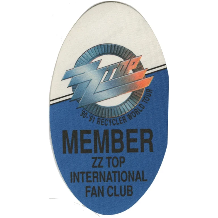 ZZ TOP 1990 RECYCLER CONCERT TOUR FAN CLUB BACKSTAGE PASS COLLECTIBLE MEMORABILIA