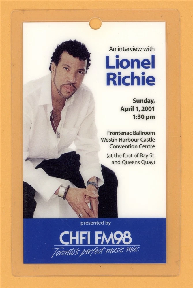 Lionel Richie 2001 Tour Laminated Backstage Pass