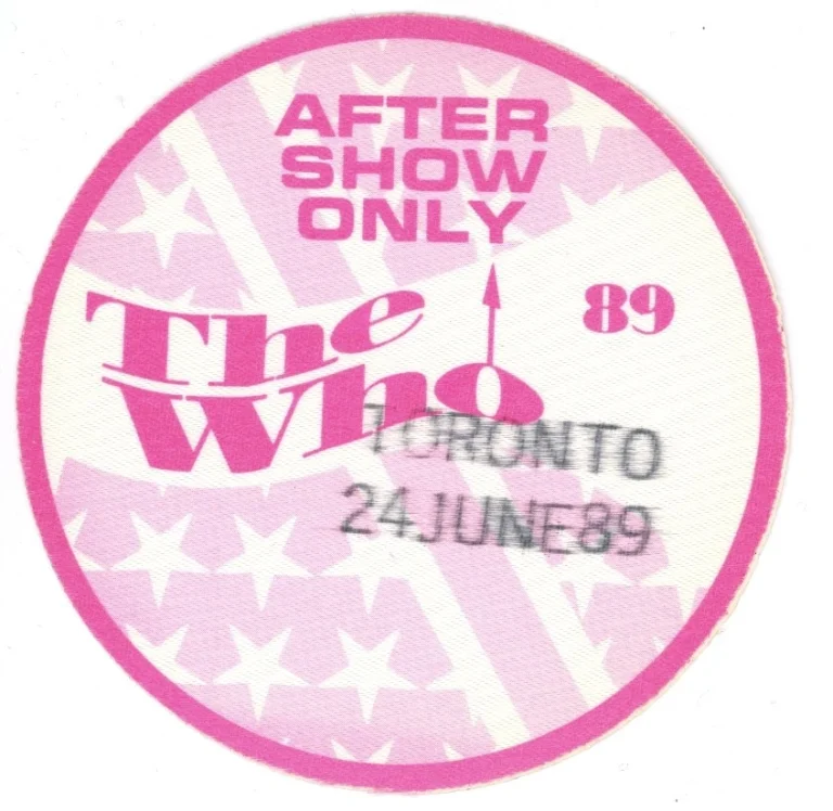 The Who 1989 25th Anniversary Tour TORONTO After Show Only Backstage Pass
