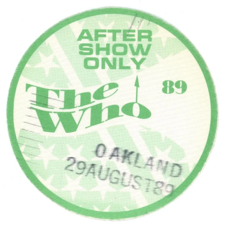 The Who 1989 25th Anniversary Tour OAKLAND After Show Only Backstage Pass