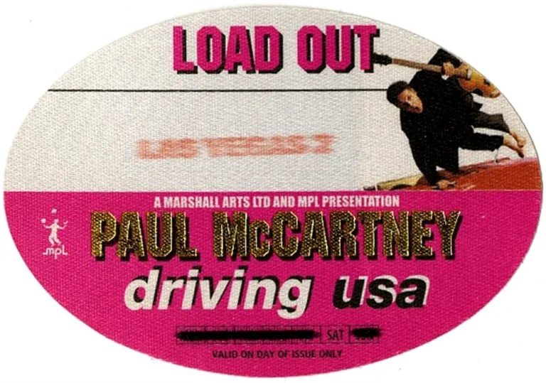 Paul McCartney 2002 Driving Rain Concert Tour Load Out Backstage Pass