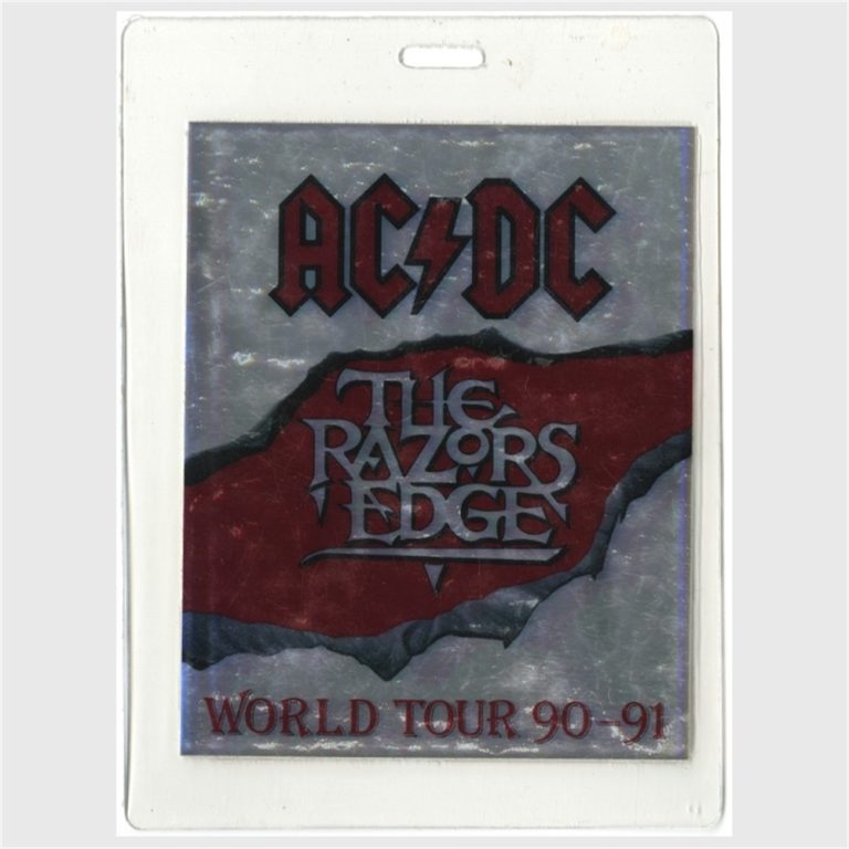 AC/DC 1990 The Razor's Edge Concert Tour silver Foil Laminated Backstage Pass