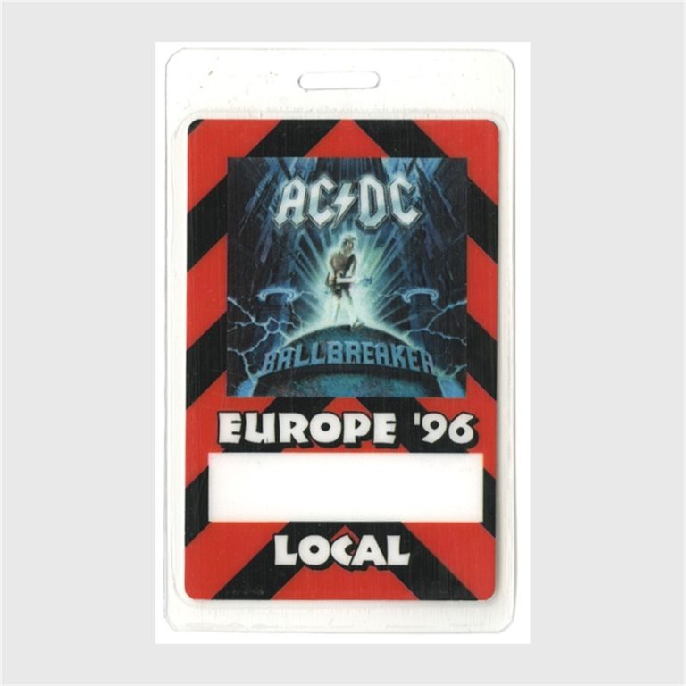 AC/DC 1996 Ballbreaker Europe Concert Tour crew Laminated Backstage Pass