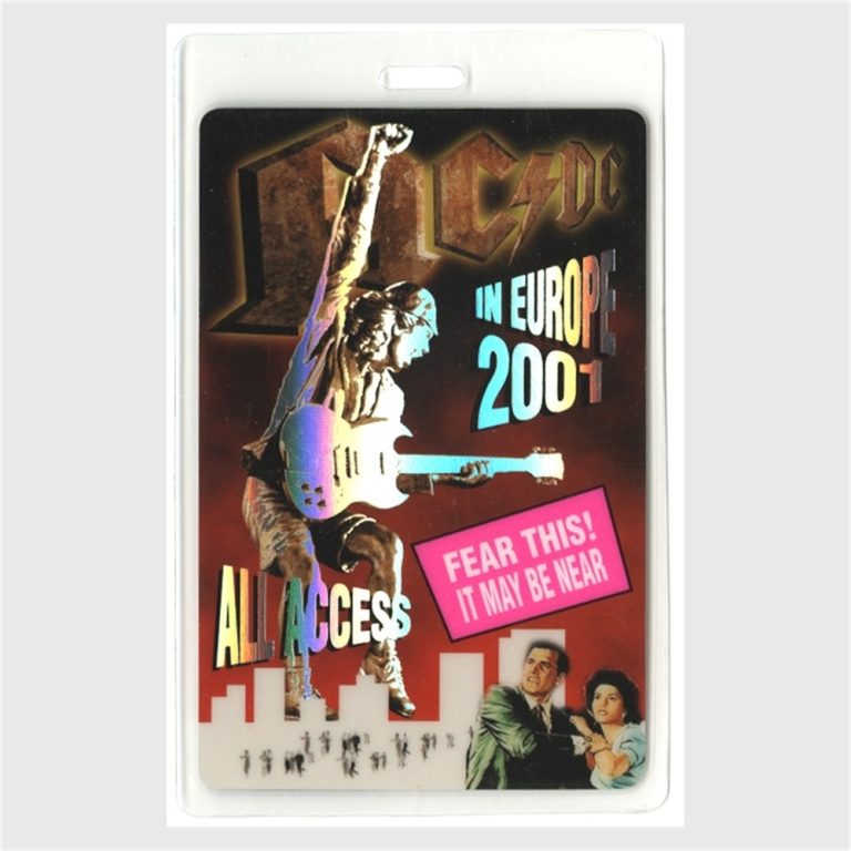 AC/DC 2001 Stiff Upper Lip Concert Tour All Access Laminated Backstage Pass