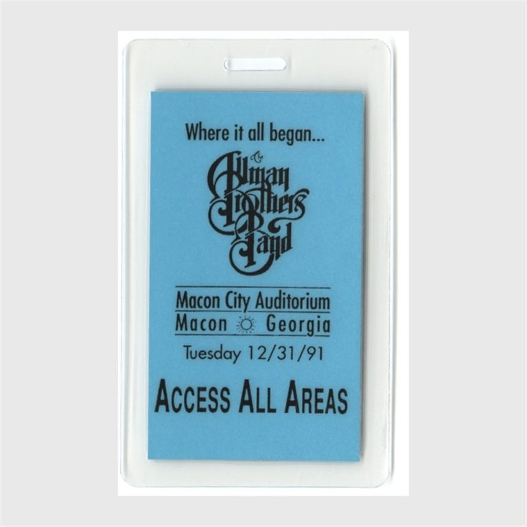 Allman Brothers 1991 Shades of Two Worlds Concert Tour Laminated Backstage Pass