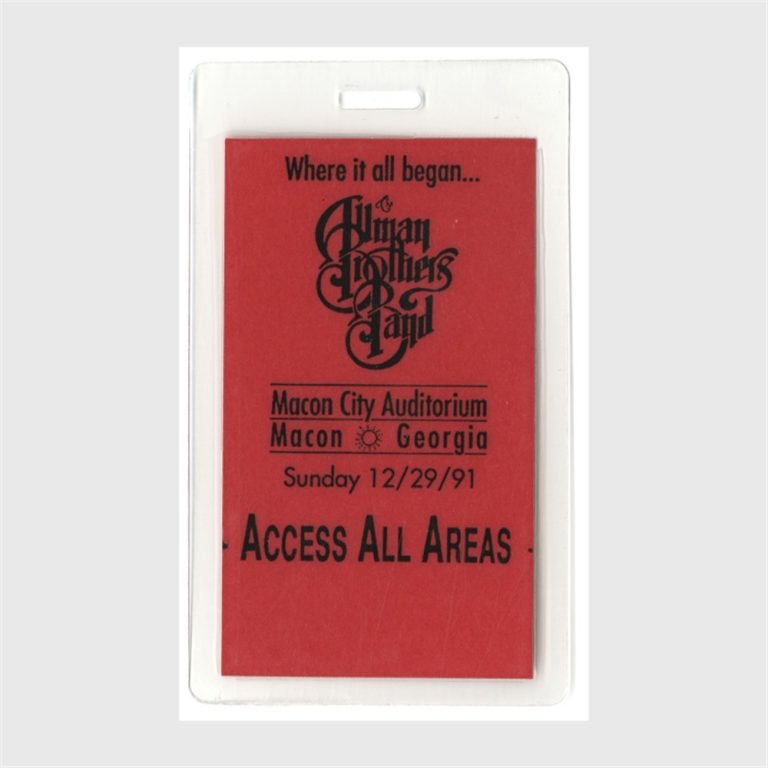 Allman Brothers 1991 Shades of Two Worlds Tour All Areas Laminate Backstage Pass