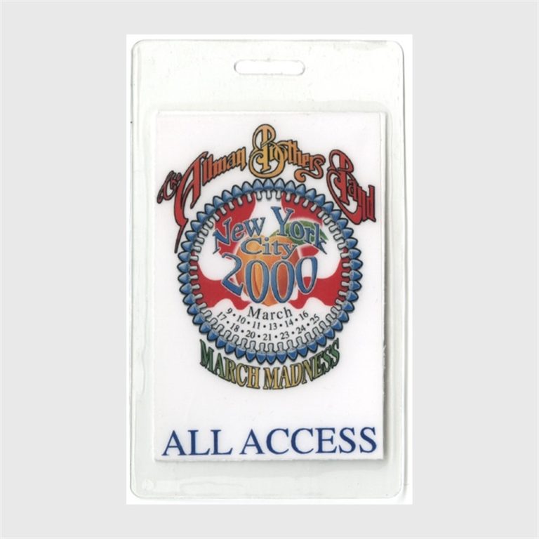 Allman Brothers 2000 Concert Tour All Access Laminated Backstage Pass