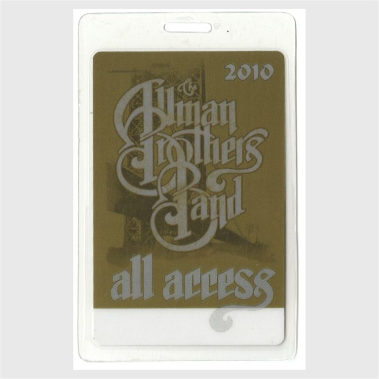 Allman Brothers 2010 Concert Tour Laminated Backstage Pass All Access