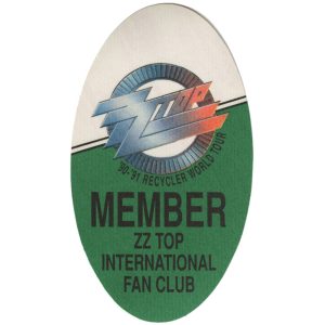 ZZ Top 1990 Recycler Concert Tour Fan Club Backstage Pass