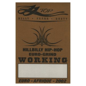 ZZ Top 2002 Hillbilly Hip Hop Concert Tour Working Backstage Pass