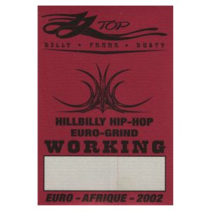 ZZ Top 2002 Hillbilly Hip Hop Concert Tour Working Backstage Pass