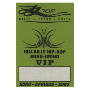 ZZ Top 2002 Hillbilly Hip Hop Concert Tour VIP Backstage Pass