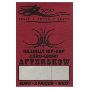 ZZ Top 2002 Hillbilly Hip Hop Concert Tour Aftershow Backstage Pass
